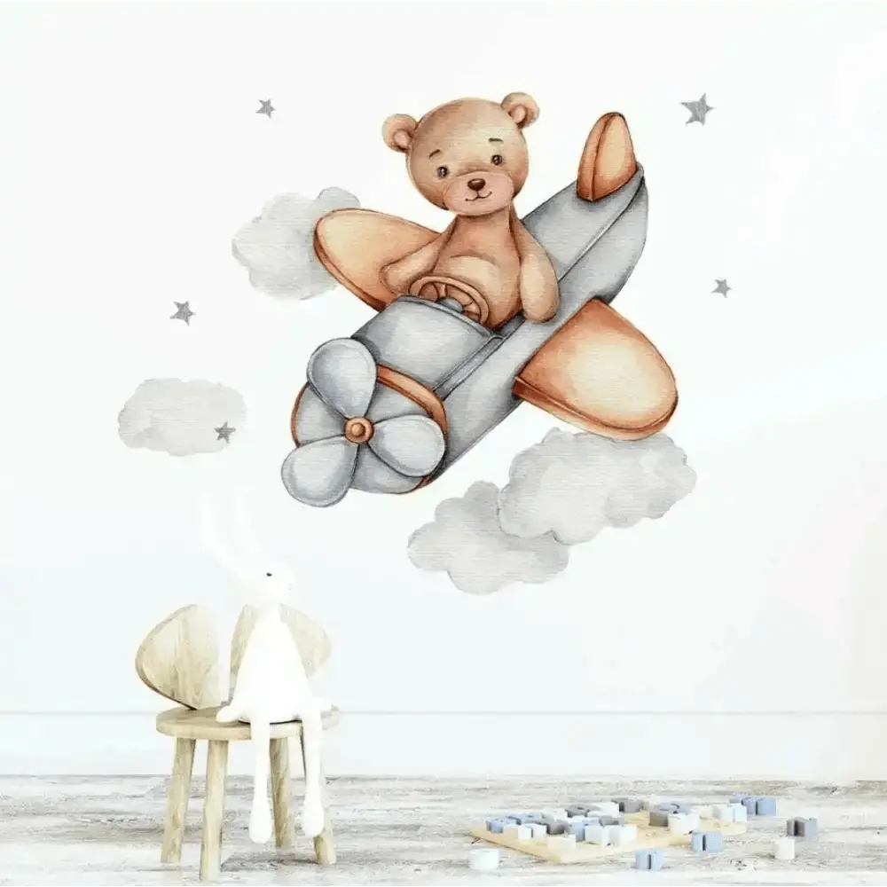 Teddy Bear Pilot Wallpaper Stickers for Kidsr - Easy do Wall do