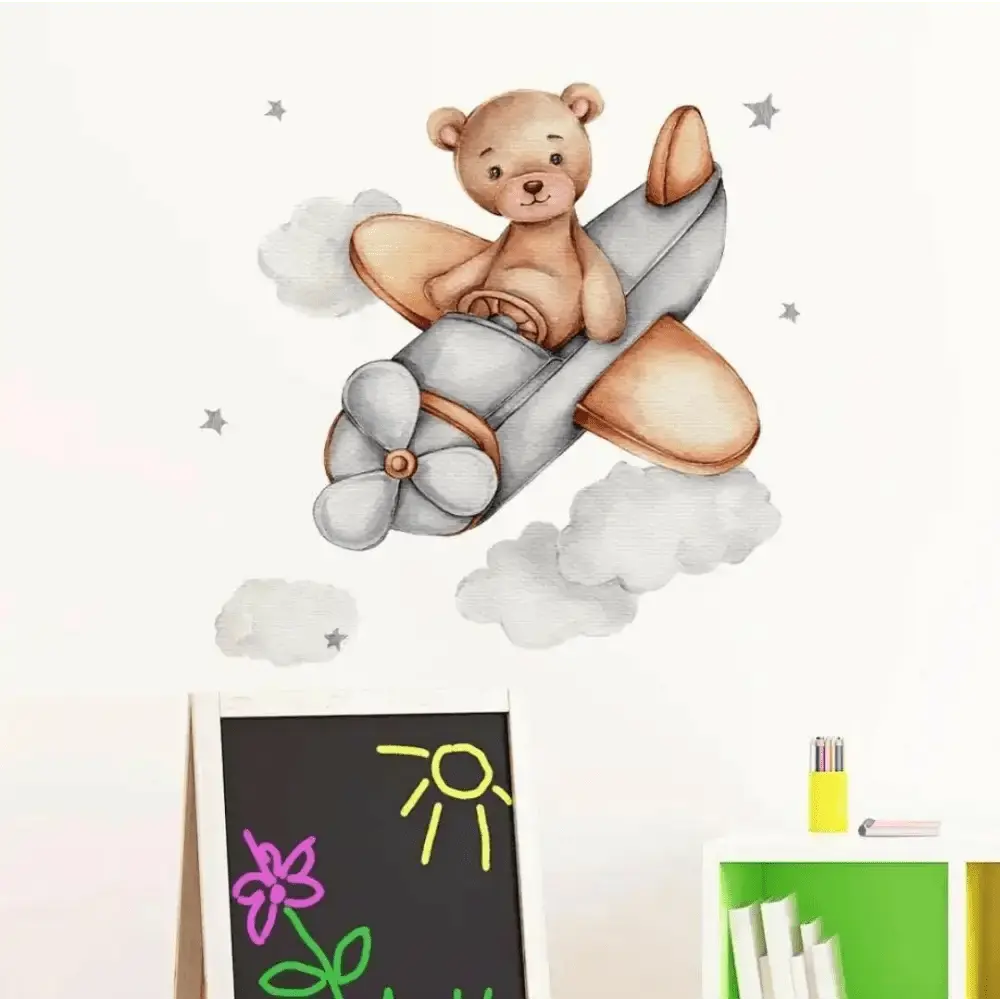 Teddy Bear Pilot Wallpaper Stickers for Kidsr - Easy do Wall do
