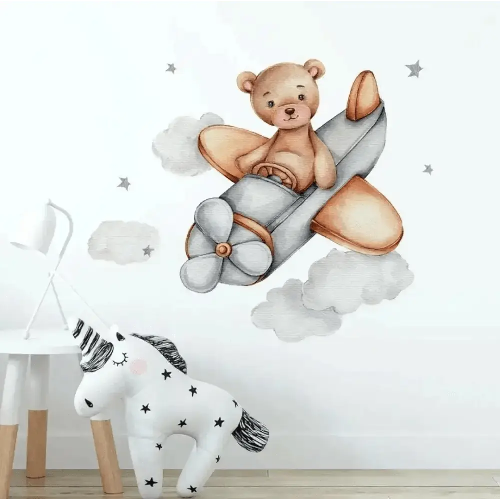 Teddy Bear Pilot Wallpaper Stickers for Kidsr - Easy do Wall do