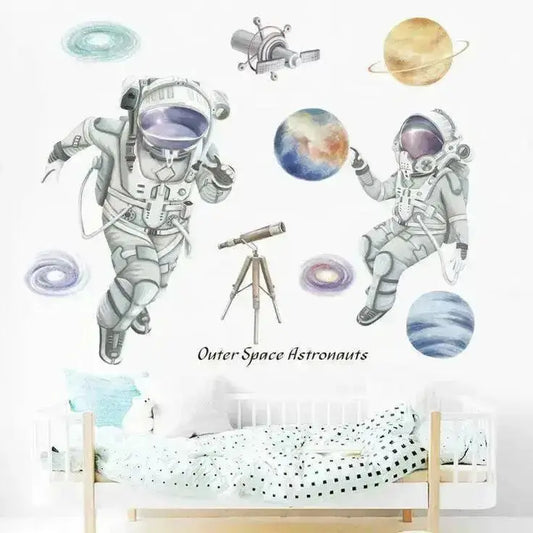 Two Astronaut Wall Stickers - Fun Space - Themed Decor - Easy do Wall do