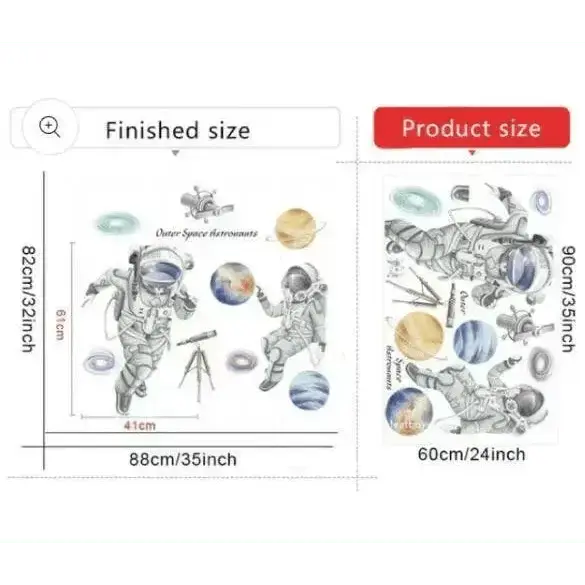 Two Astronaut Wall Stickers - Fun Space - Themed Decor - Easy do Wall do