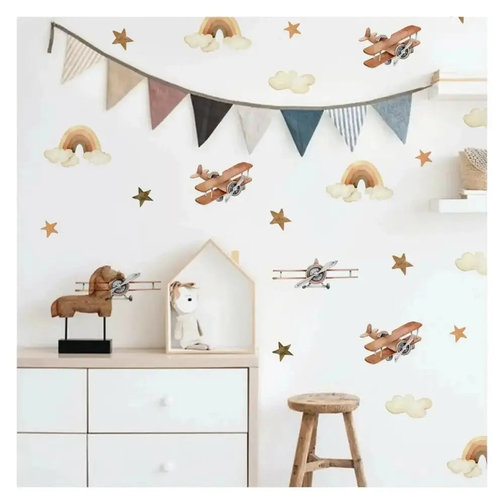 Vintage Airplane and Star Wall Stickers for Kids' Rooms - Easy do Wall do