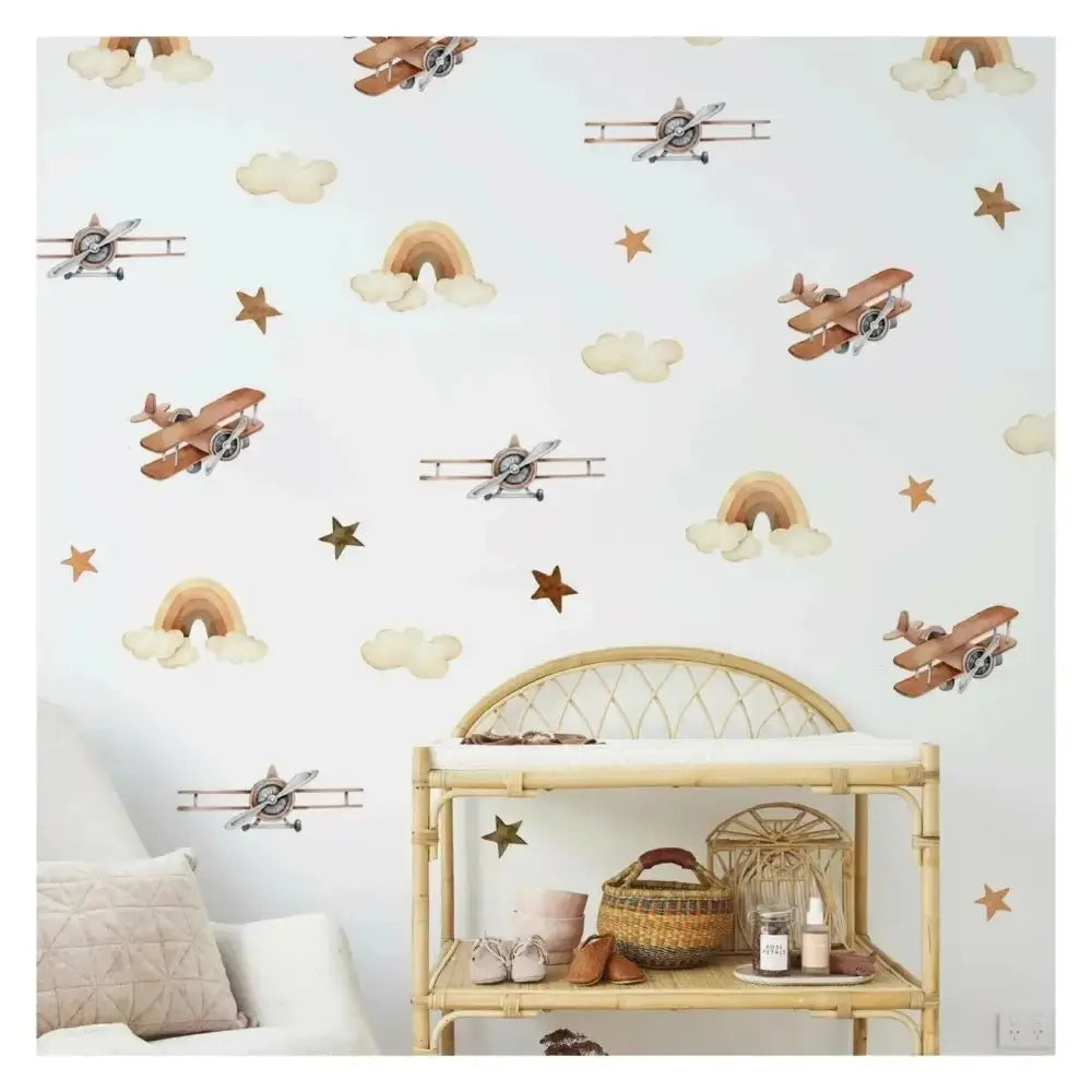 Vintage Airplane and Star Wall Stickers for Kids' Rooms - Easy do Wall do