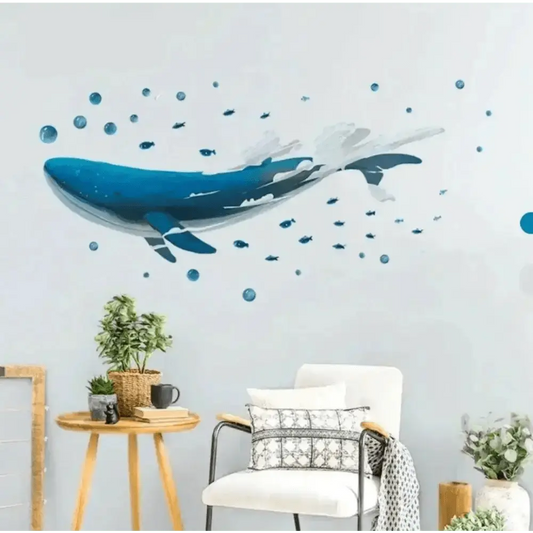 Whale and Bubbles Wall Sticker - Playful Marine Decor - Easy do Wall do