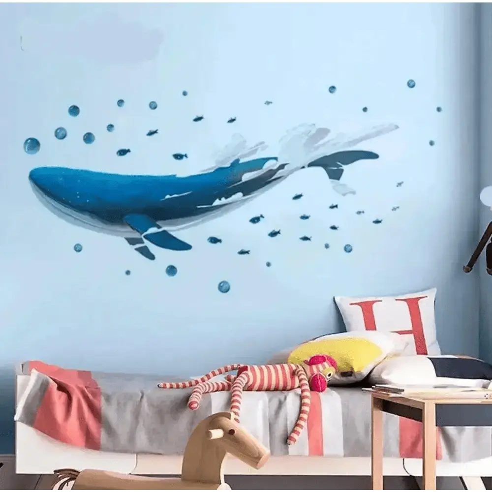 Whale and Bubbles Wall Sticker - Playful Marine Decor - Easy do Wall do