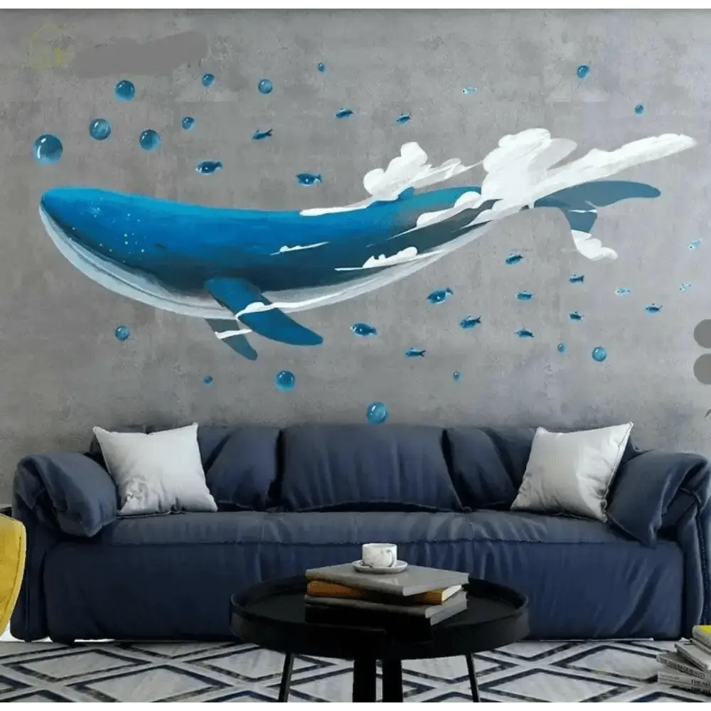 Whale and Bubbles Wall Sticker - Playful Marine Decor - Easy do Wall do