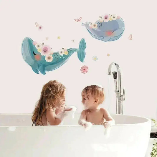 Whale and Floral Wall Decals - Elegant Bedroom Decoration - Easy do Wall do