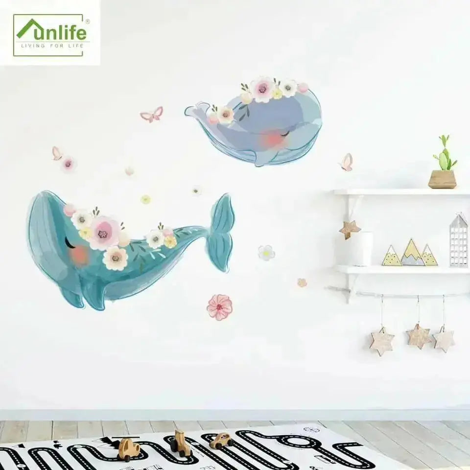 Whale and Floral Wall Decals - Elegant Bedroom Decoration - Easy do Wall do