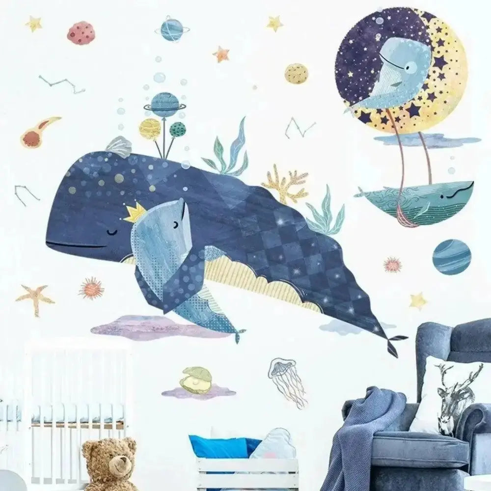 Whale Family Adventure Wall Stickers Set for Kids' Spaces - Easy do Wall do