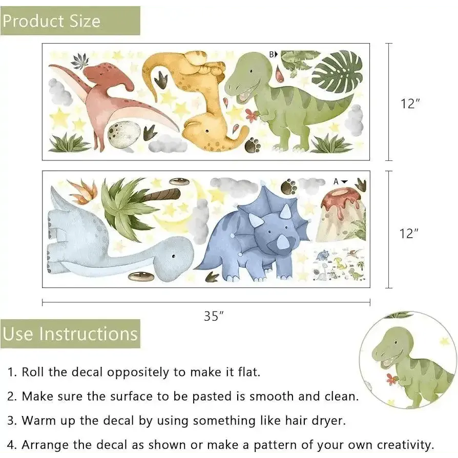 Yovkky Watercolor Baby Dinosaur Wall Decals Stickers - Easy do Wall do