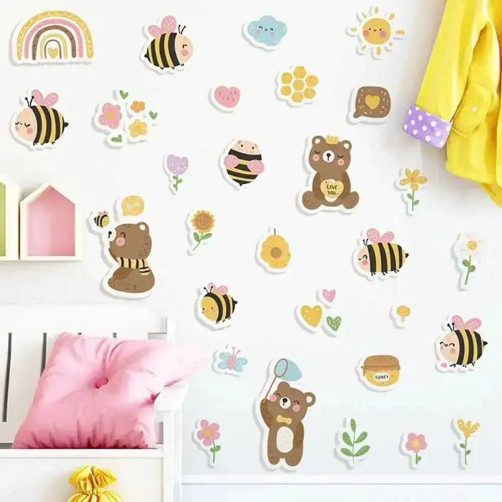 Adorable Baby Bear and Bee Wall Sticker Set for Kids - Easy do Wall do