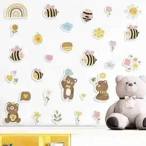 Adorable Baby Bear and Bee Wall Sticker Set for Kids - Easy do Wall do
