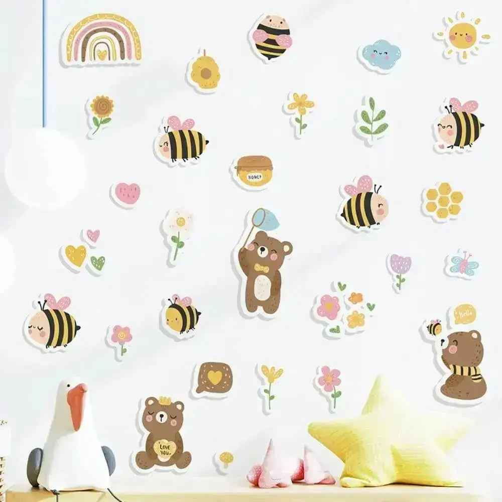 Adorable Baby Bear and Bee Wall Sticker Set for Kids - Easy do Wall do