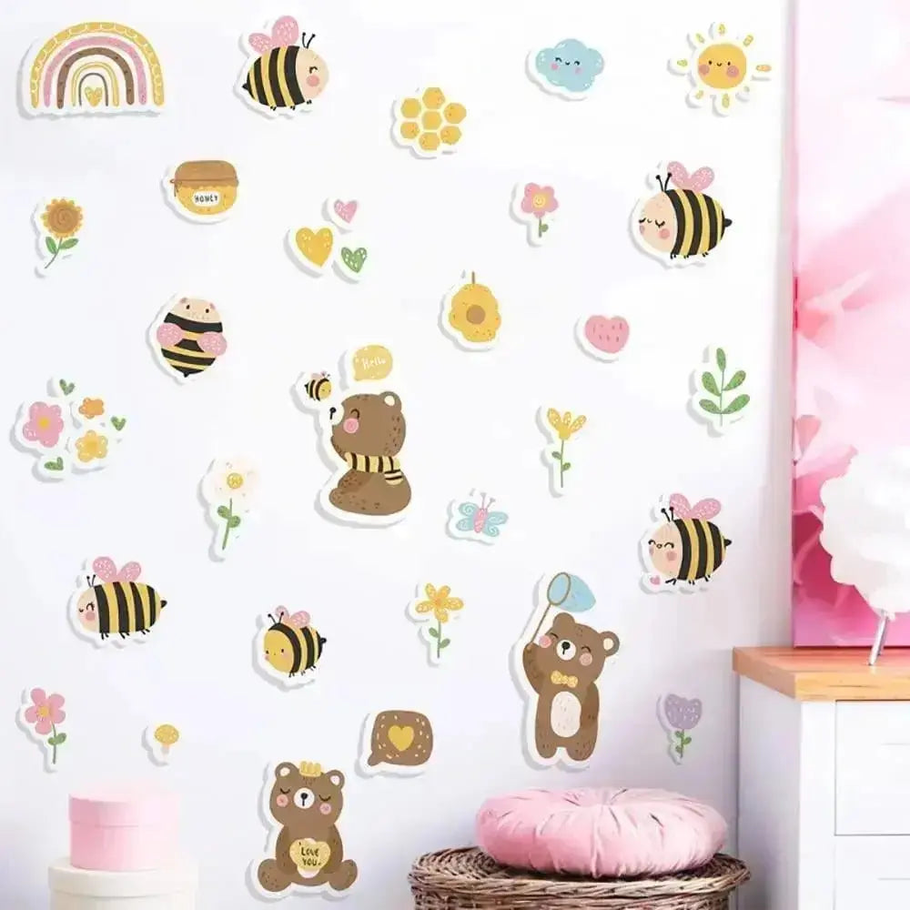Adorable Baby Bear and Bee Wall Sticker Set for Kids - Easy do Wall do