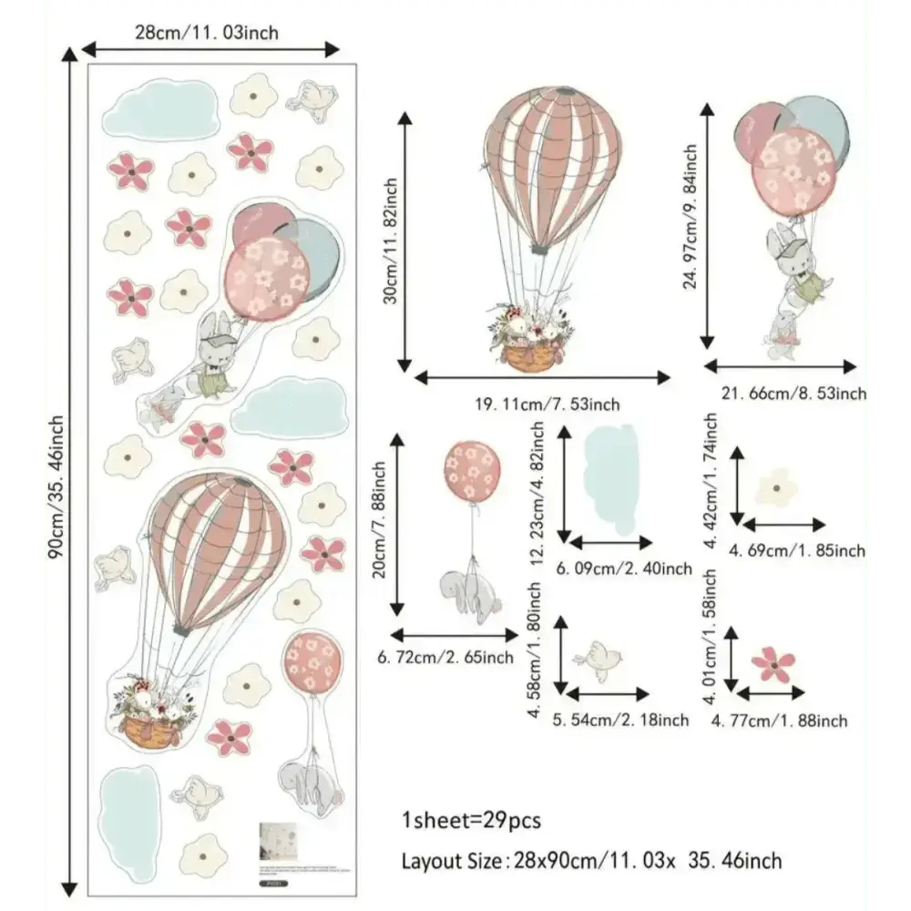 Adorable Bunny Hot Air Balloon Wall Stickers for Playful Spaces - Easy do Wall do
