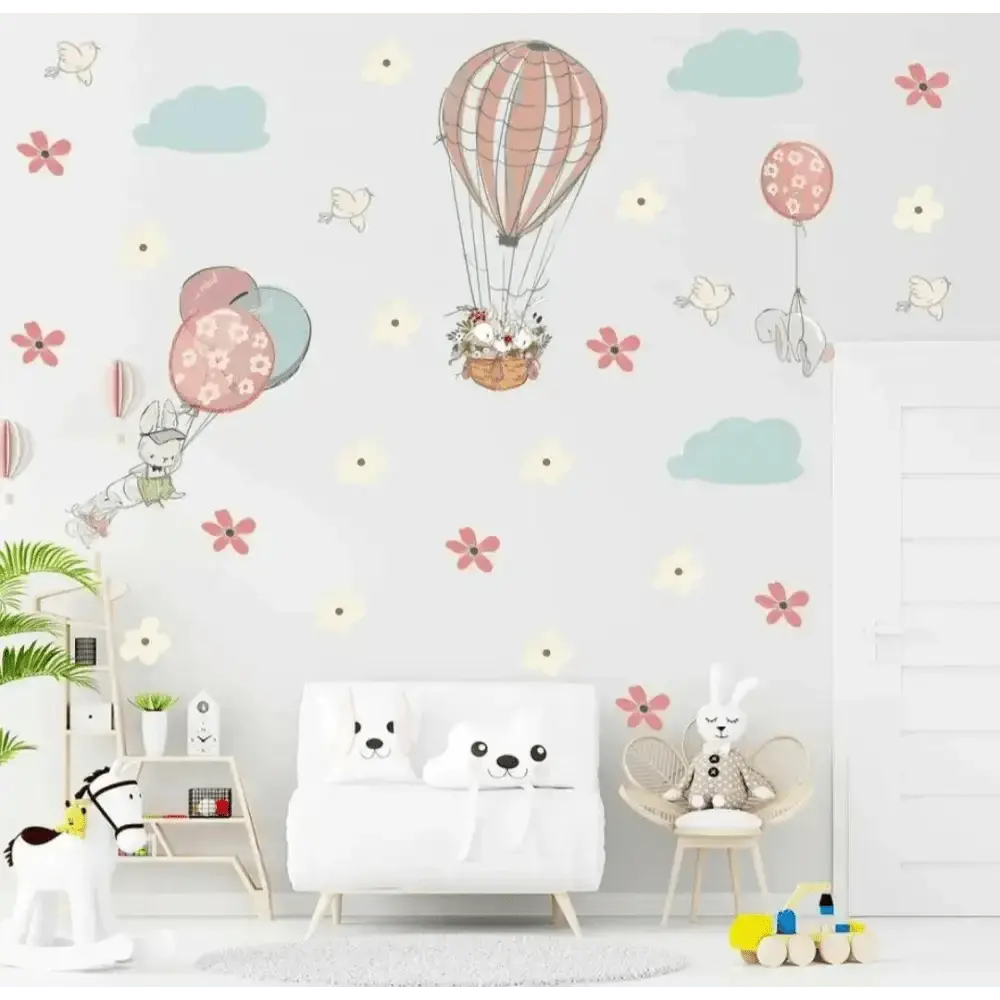 Adorable Bunny Hot Air Balloon Wall Stickers for Playful Spaces - Easy do Wall do