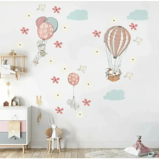 Adorable Bunny Hot Air Balloon Wall Stickers for Playful Spaces - Easy do Wall do