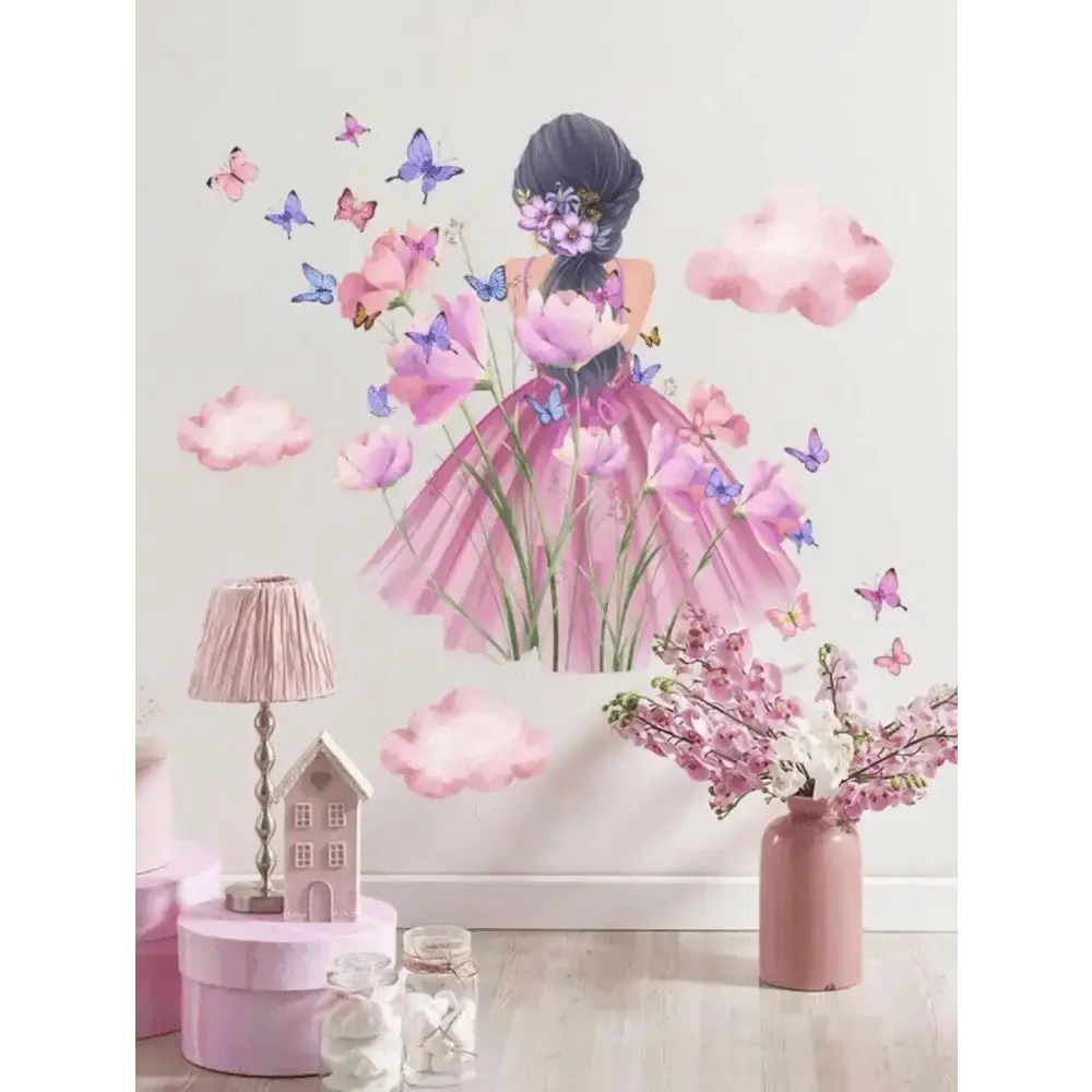 Adorable Cartoon Girl Butterfly and Cloud Wallpaper for Girls' Rooms - Easy do Wall do
