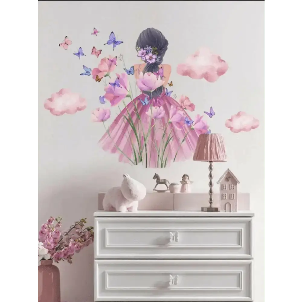 Adorable Cartoon Girl Butterfly and Cloud Wallpaper for Girls' Rooms - Easy do Wall do