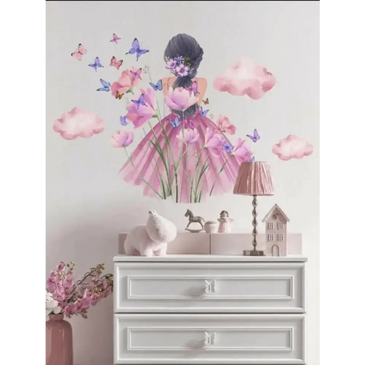 Adorable Cartoon Girl Butterfly and Cloud Wallpaper for Girls' Rooms - Easy do Wall do