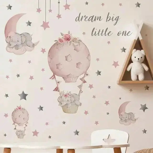 Adorable Elephant Hot Air Balloon Wall Stickers for Kids - Easy do Wall do