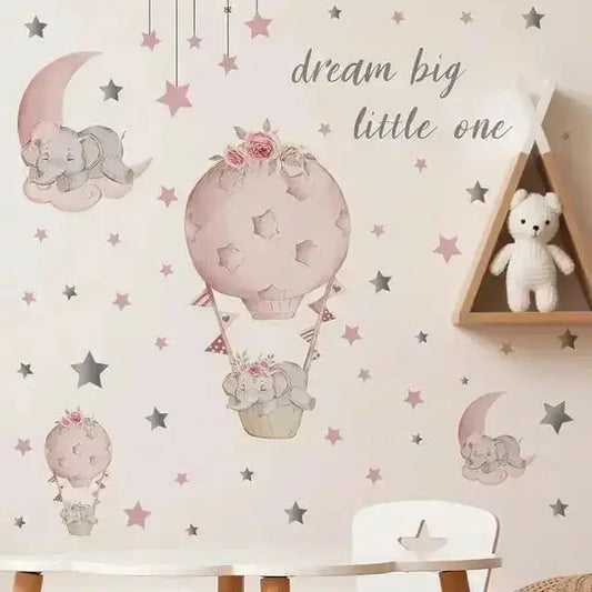 Adorable Elephant Hot Air Balloon Wall Stickers for Kids - Easy do Wall do