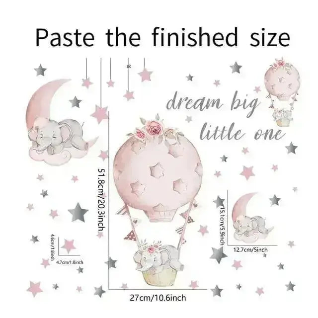 Adorable Elephant Hot Air Balloon Wall Stickers for Kids - Easy do Wall do