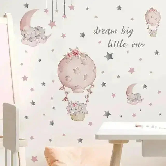 Adorable Elephant Hot Air Balloon Wall Stickers for Kids - Easy do Wall do