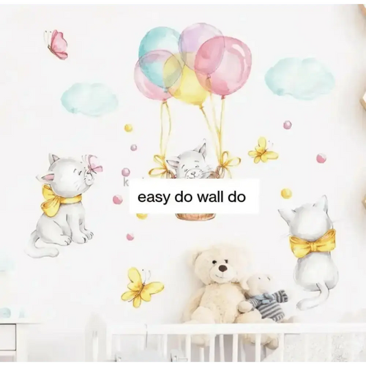 Adorable Kittens & Balloons Wall Stickers - Playful Decor - Easy do Wall do