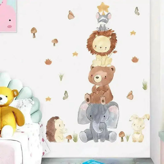 Adorable Stacked Jungle Animals Wall Stickers for Kids - Playful Decor - Easy do Wall do