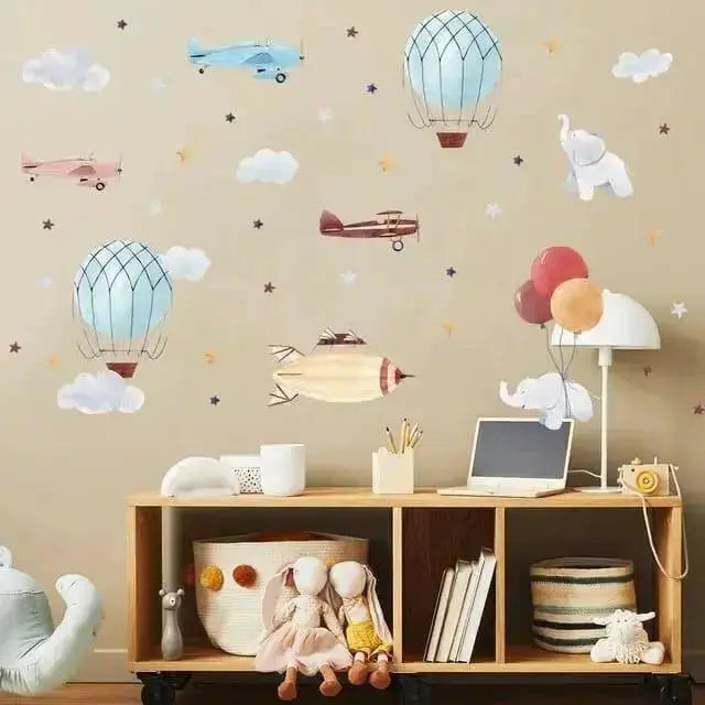 Airplane Hot Air Balloon Wall Stickers - Timeless Decor - Easy do Wall do