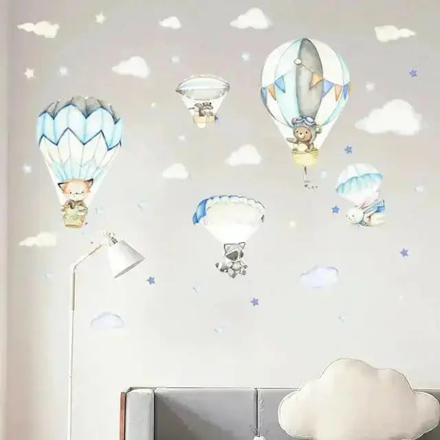 Animal Hot Air Balloon Wallpaper Stickers for Kids - Easy do Wall do