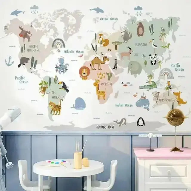 Animal World Map Wall Stickers for Kids in - Easy do Wall do