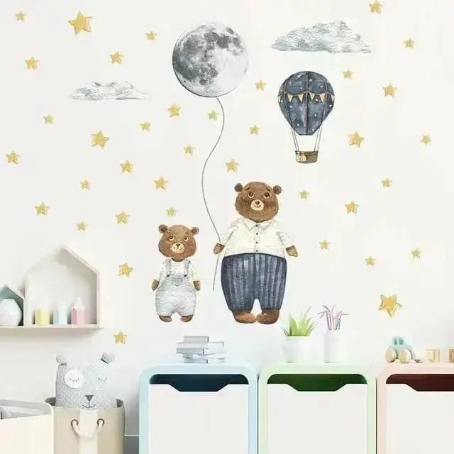 Bear and Moon Wall Stickers for Kids - Whimsical Room Decor - Easy do Wall do