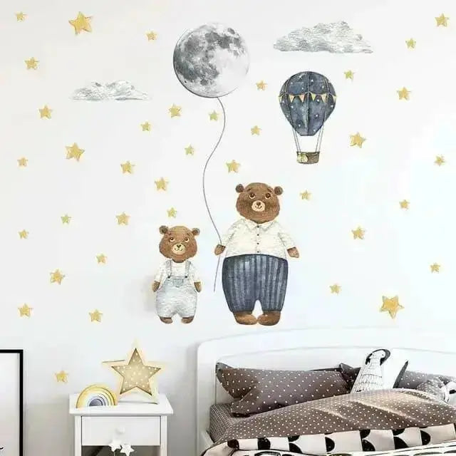 Bear and Moon Wall Stickers for Kids - Whimsical Room Decor - Easy do Wall do