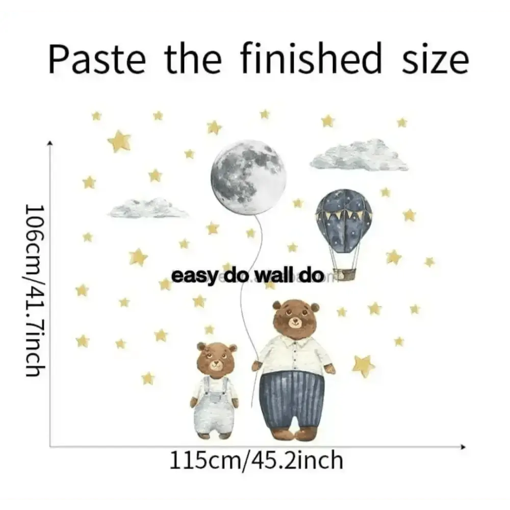 Bear and Moon Wall Stickers for Kids - Whimsical Room Decor - Easy do Wall do