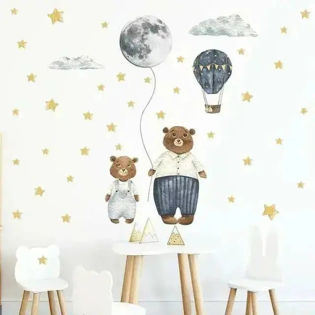 Bear and Moon Wall Stickers for Kids - Whimsical Room Decor - Easy do Wall do