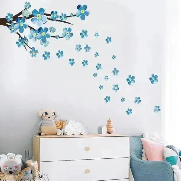 Blue Flower Branch Wall Decals - Elegant and Fresh Decor - Easy do Wall do