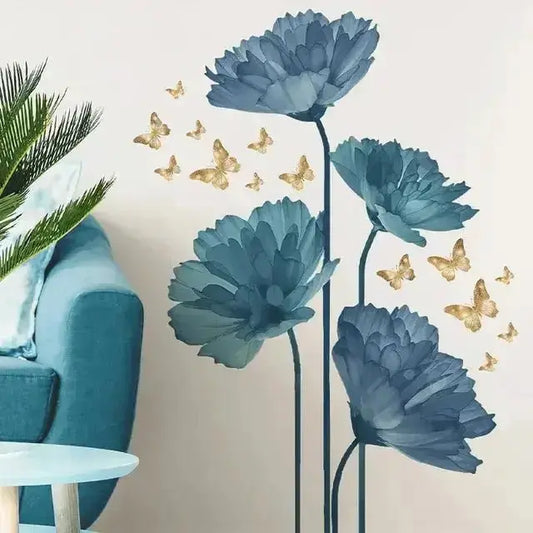 Blue Flower Wall Stickers with Butterflies - Easy do Wall do