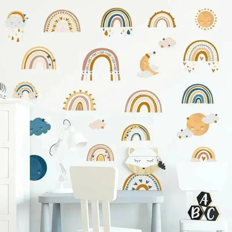 Boho Rainbow, Sun & Clouds Wall Stickers for Kids Rooms - Easy do Wall do