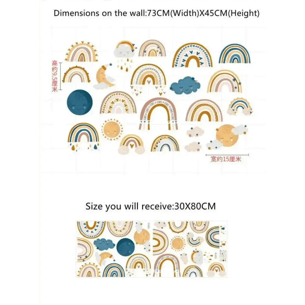 Boho Rainbow, Sun & Clouds Wall Stickers for Kids Rooms - Easy do Wall do