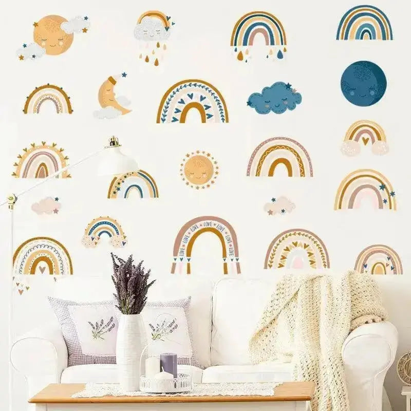 Boho Rainbow, Sun & Clouds Wall Stickers for Kids Rooms - Easy do Wall do