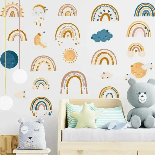 Boho Rainbow, Sun & Clouds Wall Stickers for Kids Rooms - Easy do Wall do