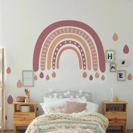 Boho Rainbow with Raindrops Wall Decals - Cozy and Stylish Home Decor - Easy do Wall do