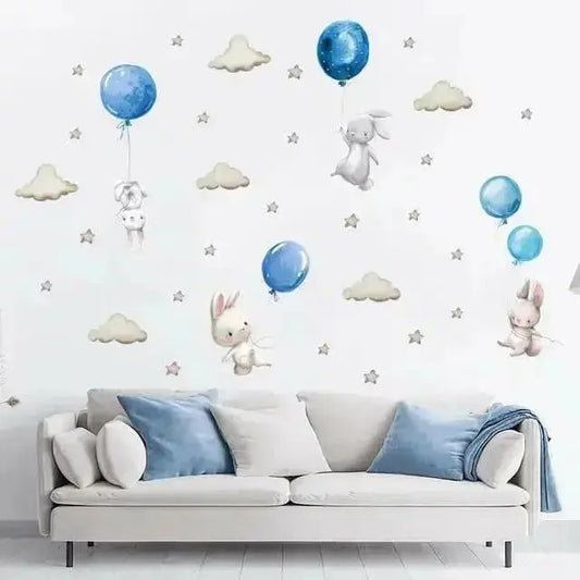 Bunny Balloon Wall Stickers for Kids - Adorable and Whimsical Decor - Easy do Wall do