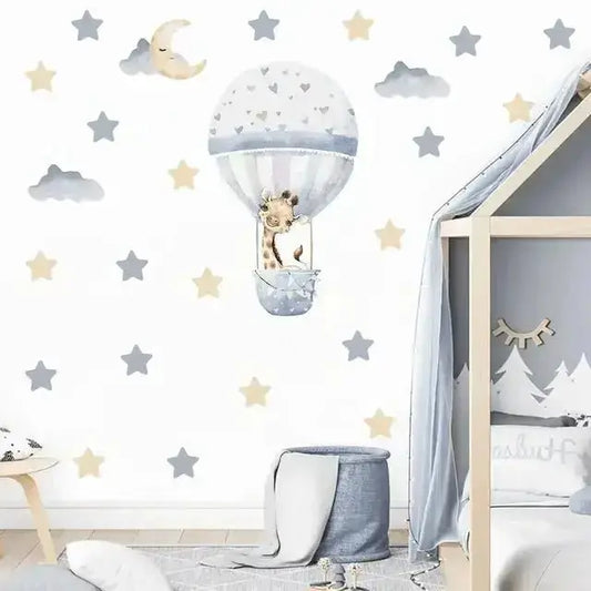 Cartoon Hot Air Balloon with Giraffe Wall Sticker - Playful and Unique Decor - Easy do Wall do