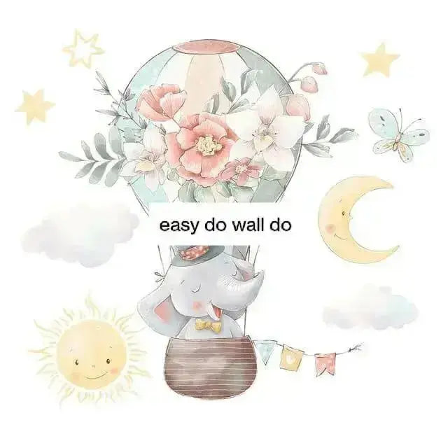 Elephant Hot Air Balloon Wall Stickers - Whimsical Room Decor - Easy do Wall do