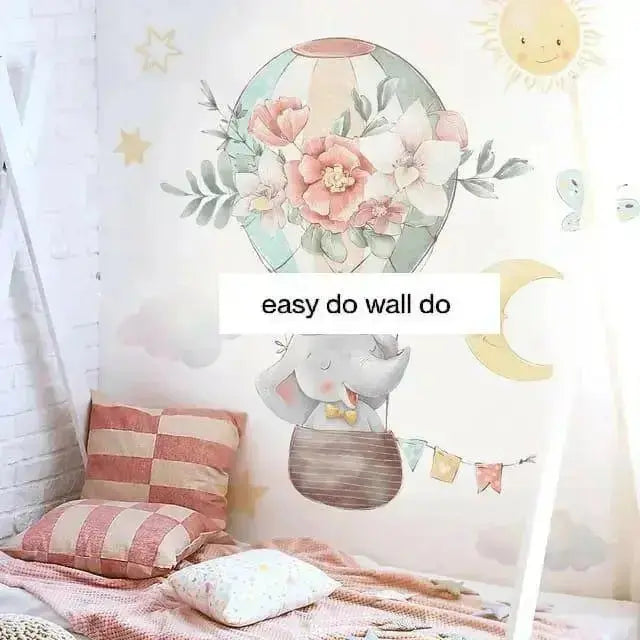 Elephant Hot Air Balloon Wall Stickers - Whimsical Room Decor - Easy do Wall do