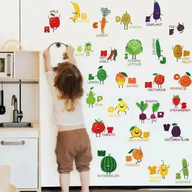 Fruits & Vegetables Alphabet Wall Stickers - Fun Educational Decor - Easy do Wall do