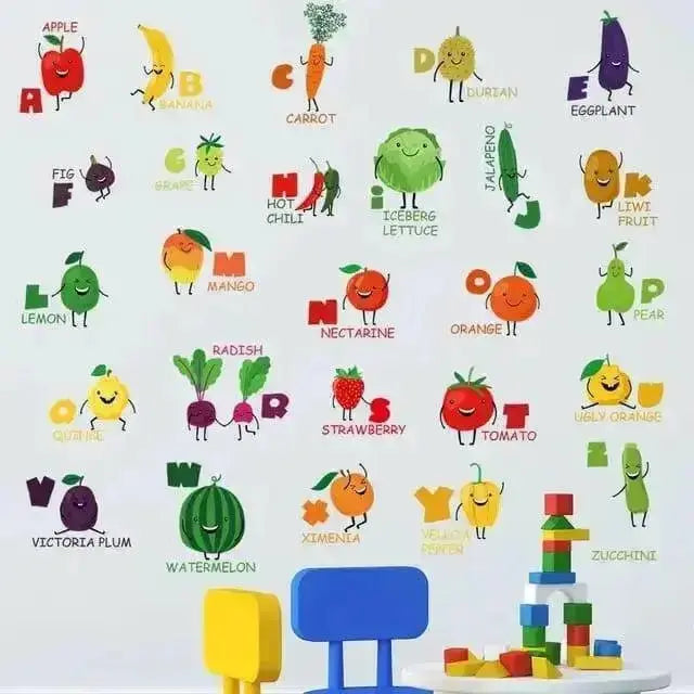 Fruits & Vegetables Alphabet Wall Stickers - Fun Educational Decor - Easy do Wall do